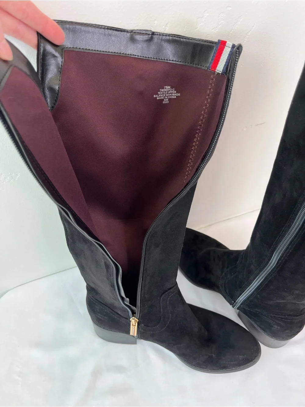 Tommy Hilfiger Dray 2 Black Knee High Boots Faux Suede Side Zip Size 7.5